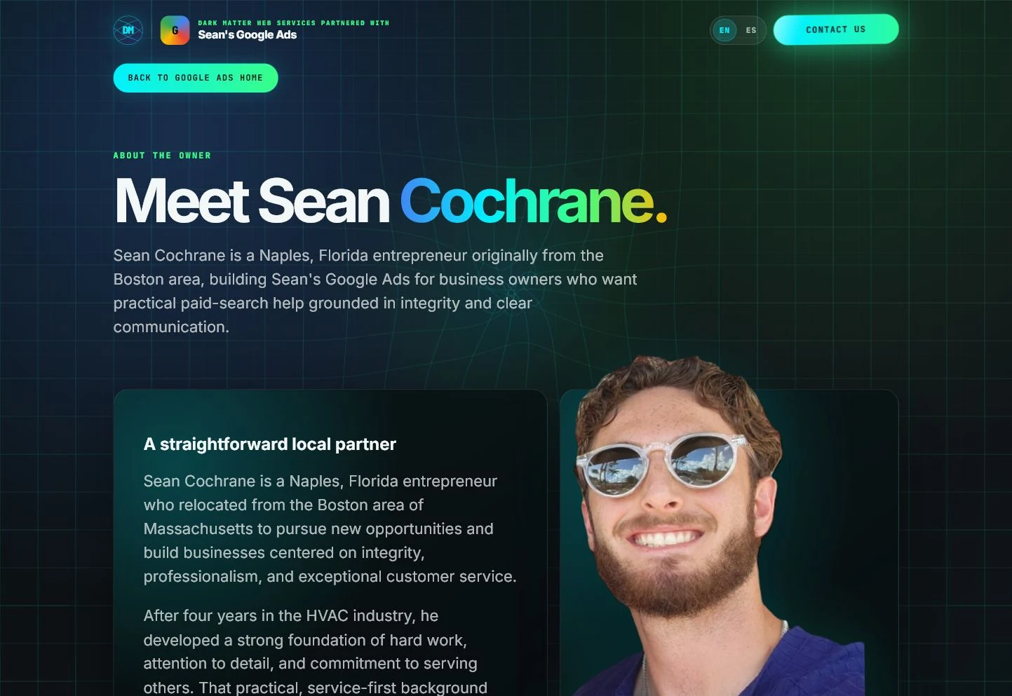 SeansAds.com About Sean page preview