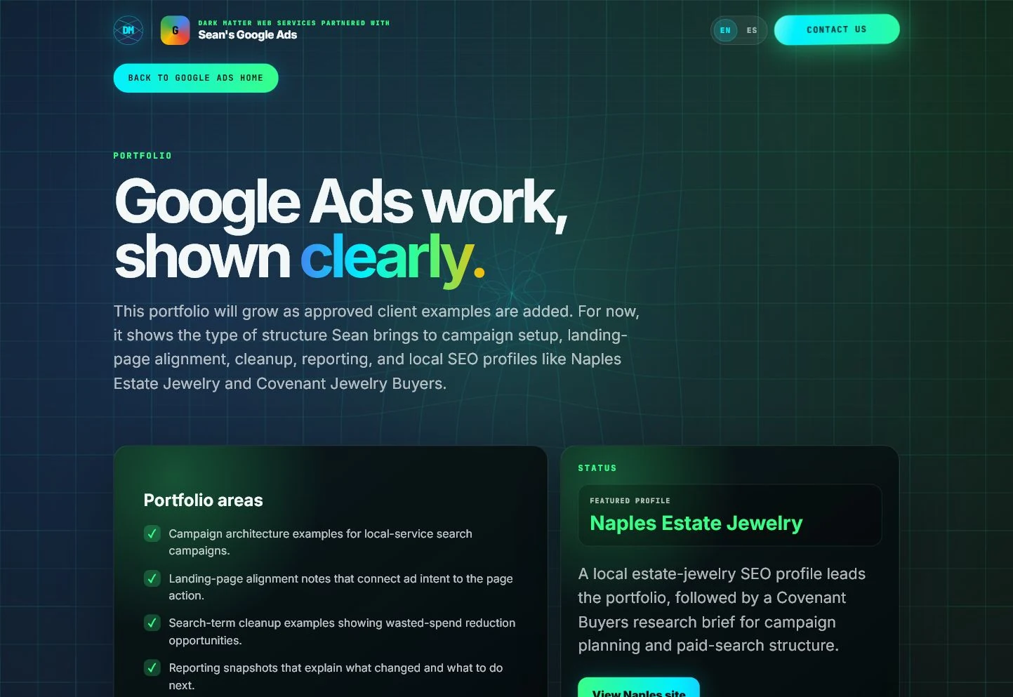SeansAds.com portfolio page preview